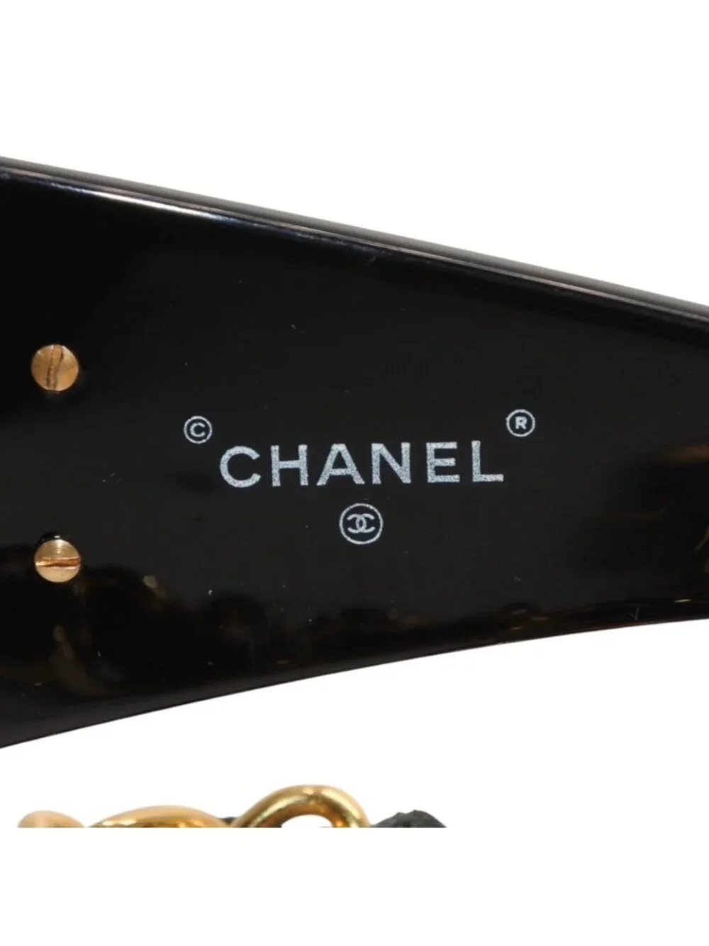 Chanel Chain Sunglasses Eyewear CC Logo Black Gold Vintage